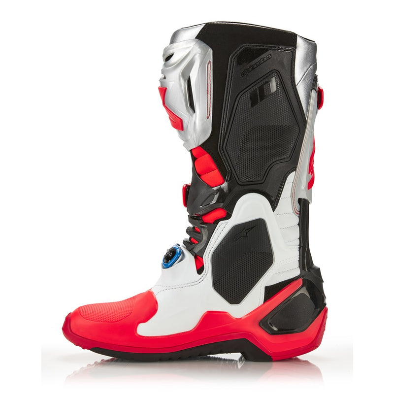Tech-10 MX Boots Black/White/Silver/Fluoro Red 8