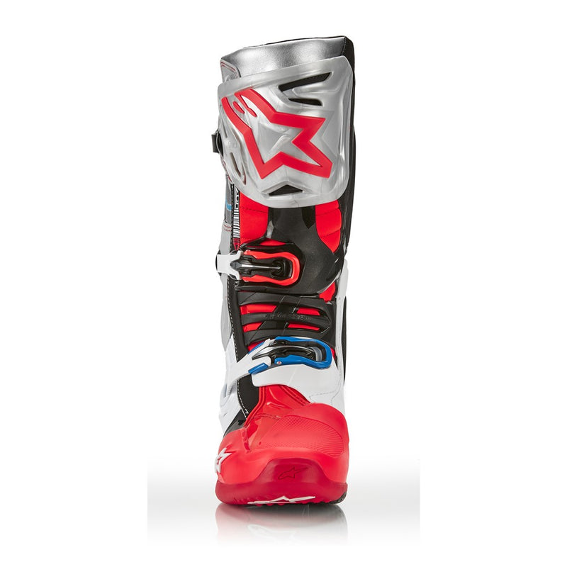 Tech-10 MX Boots Black/White/Silver/Fluoro Red 9