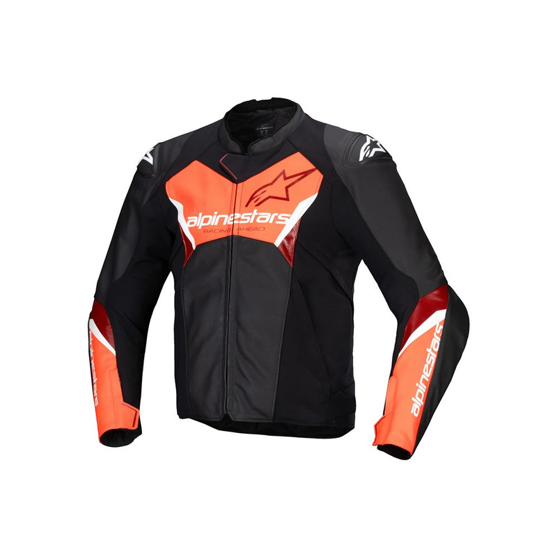 Faster v3 Leather Jacket Black/Red Fluoro 48