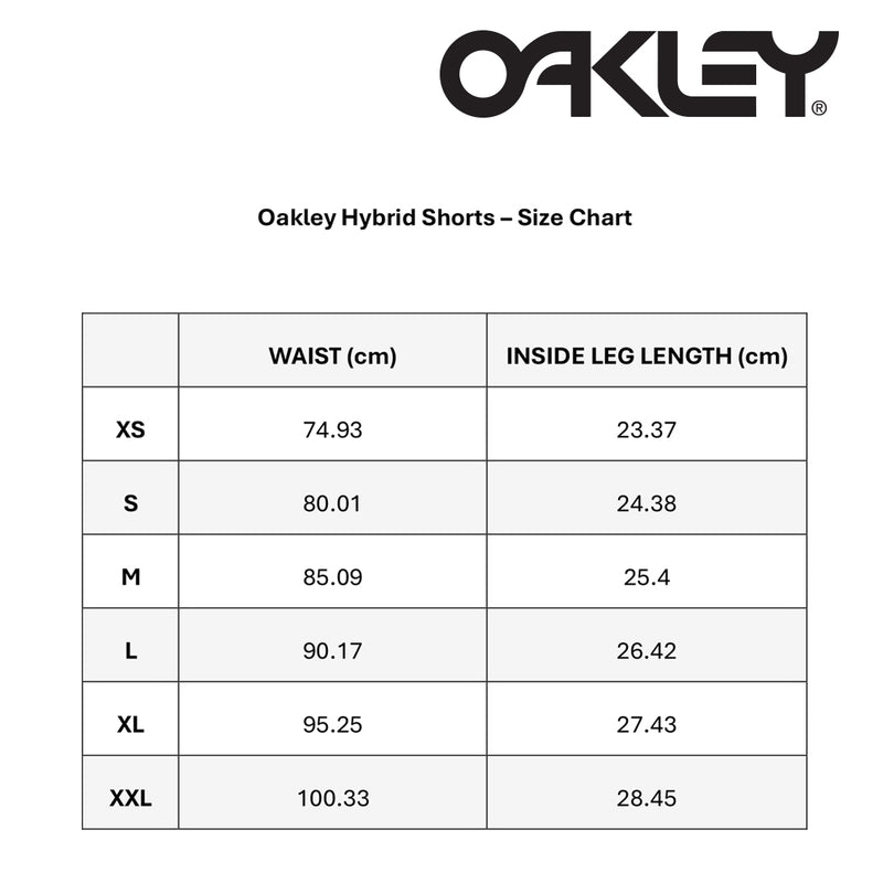 Oakley Hybrid Shorts Size Chart