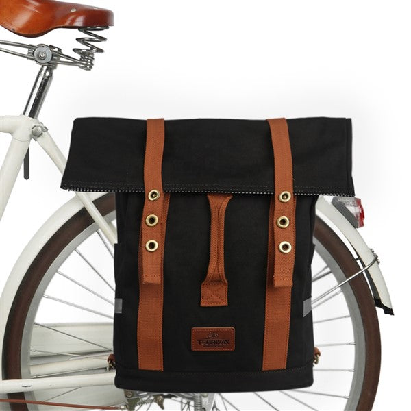 Canvas and leather bike pannier Tourbon Black