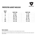 Size chart for REVIT Protector Jacket Nucleus