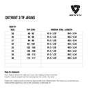 Size chart for REVIT Detroit 3 TF Jeans - Mens