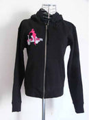 Zip Scooter Girl is a black, 100% cotton zippered sweatshirt with a fleece-lined hood