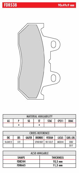 FR-FDB538 - (9mm thick) - drawing NOT to scale - (same shape as FDB244 which is 10.5mm thick and FDB665 which is 11mm thick)