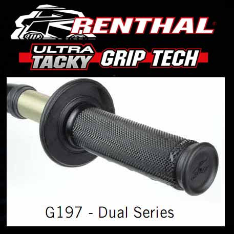 RE-G197 - Renthal Ultra Tacky Dual Compound Grips - 1/2 Waffle dual compound grips - if the grips lose their stickiness at any stage of their lifetime, simply wash with clean water and allow to air dry to reactivate it